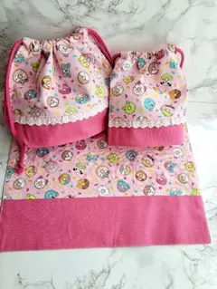 可愛いドーナツのユニコーン柄 お弁当袋、コップ袋、ランチョンマット３点セット