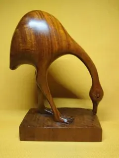 流木アート 002 鳥 ダチョウ オブジェ ポール真鍮製 ハンドメイド