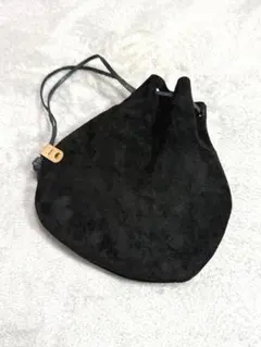 本革 レザー 巾着バッグ ヌバック 黒