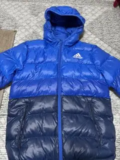 adidas フード付きダウンジャケット 青/ネイビー