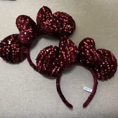 カチューシャ　ミニー　ディズニー　スパンコール　赤