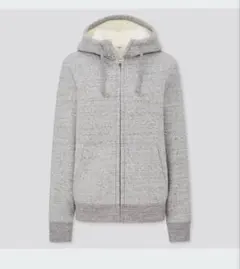 ボアスウェットフルジップパーカ（長袖）　裏起毛　ボアパーカー　グレー　L