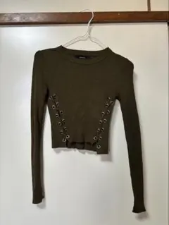 FOREVER 21 サイドレースアップ リブニット カーキのサムネイル