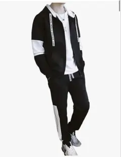 foveitaa メンズ ジャージ 上下 L ブラック セットアップ