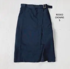 ロデオクラウンズ RCWB 膝下丈 ラップスカート【S】ネイビー ベルト付き