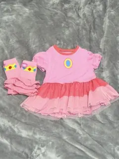 ピーチ姫 半袖ワンピース 靴下セット 90cm マリオ USJ ユニバ