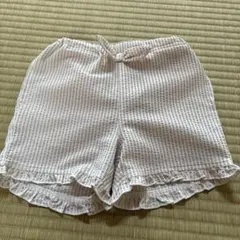 【美品】フリル付きホワイト/ベージュストライプショートパンツ　95cm