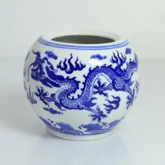 M544❀乾隆年製 双龍 小壷 中国骨董 染付 古物 陶磁器 壺 飾り物 和室