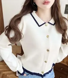 最終値下げ‼️ZOZOTOWNえり付き配色フリルカーディガン