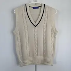 パパス プラス コットンリネン チルデンケーブルニットベスト ページュ