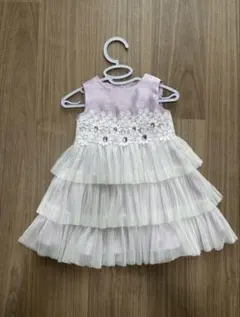 ベビー ワンピース 80cm パープル 花柄 チュール