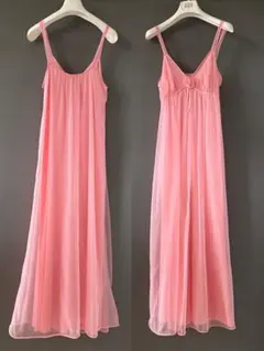 アンティーク ビンテージ 70s USA 花飾 ピンク ロングワンピース ドレス