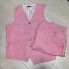 メンズ ウェディング タキシード ベストとパンツのセット ピンク Lサイズ