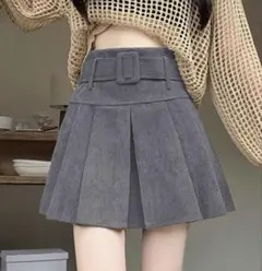 プリーツミニスカート◆コーデュロイ◆グレー