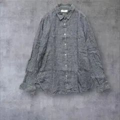 a2301【ユニクロ】美品　長袖ギンガムチェックシャツ　リネン　ネイビーL