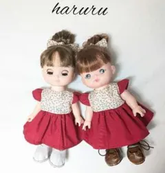 メルちゃん服　肩フリルレッド花柄　ソランちゃん服　コルネちゃん服　レミンちゃん服