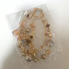 luludiy ハンドメイド スマホストラップ ブラウン系 ビーズ