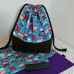 ※·ᴥ·様専用※ おまけ付き 乗り物柄お弁当袋&給食ナフキン2点セット 裏地あり