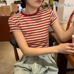 【a】26sstcn308re ボーダー柄 スリムフィット 半袖Tシャツのサムネイル