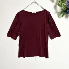 アーヴェヴェ カットソー L ボルドー コットン100% 袖ギャザー 半袖