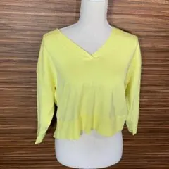 オペークドットクリップ ニット サイズ38(M) 黄色 長袖 無地 レーヨン