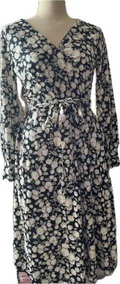 【タグ付き】H&M フラワープリント カシュクールラップドレス S