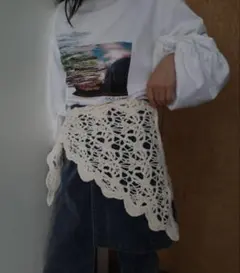 Ameri UND VELOUR LACE KNIT SCARF ノベルティ 白