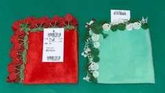 近沢レース　タオルハンカチ　さくらんぼ（レッド）＆クリームソーダ（グリーン）