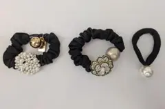 ブラックパール付きシュシュ３個セット