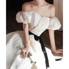 ウェディングドレス　アイボリーベージュ　M　L　結婚式　ウェディングフォト　上品