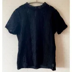 チル レースプチハイネック半袖レーストップス フリーサイズ ブラック