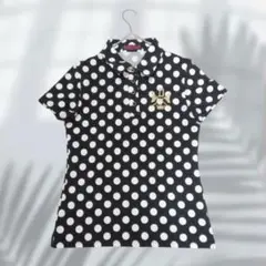 デルソル 半袖ポロシャツ ドット柄 ゴールド刺繍 英字ロゴ スポーツ E4934