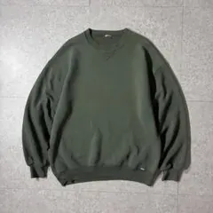 90s USA製ラッセルアスレチック前Vブランクスウェット無地オリーブカーキ短丈