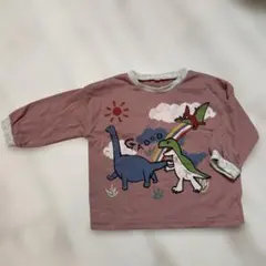 恐竜プリント 長袖Tシャツ 90 ピンク