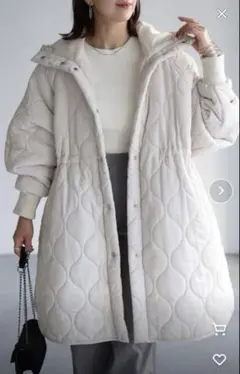 【値下げ】Riberryドロストギャザーキルティングコート アイボリー M