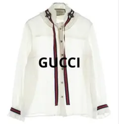 格安✨GUCCI ビジュー装飾 フリルブラウス 長袖のサムネイル