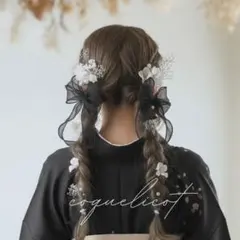 髪飾り リボン ブラック 黒⑭／ 成人式 卒業式 ヘッドドレス ツインテール