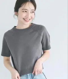 coca 半袖クルーネックニット グレー Lサイズ 新品 オフィス シンプルのサムネイル