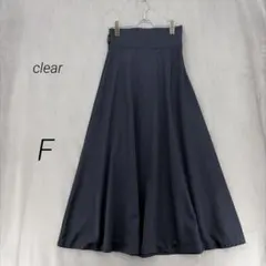 クリア ロングスカート フレア 無地 ネイビー ウエストゴム M 上品のサムネイル