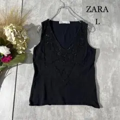 BlueSky732様　う463 ザラ　ブラックチェーンノースリーブカットソー