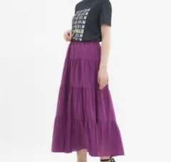 ジーユー GU ティアードフレアロングスカート 紫色 パープル (S)