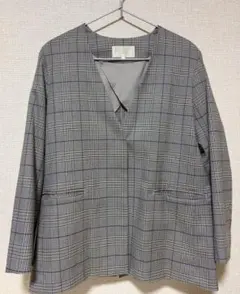 BEAMS HEART チェック柄 ノーカラージャケット S