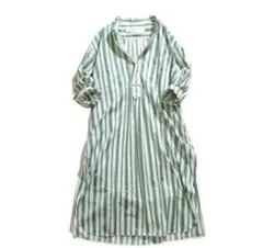 ティッカ スクエアロングシャツワンピース ストライプ プルオーバー バンドカラー