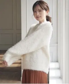 Ikka シャギーニットプルオーバー　オフホワイト　M