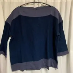 新品タグ付き★ニコアンド　ネイビーとグレーの五分袖ニットふりをー