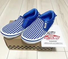 限定カラー VANS ヴァンズ スリッポン 19cm ギンガムチェック 青