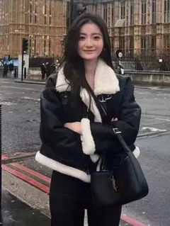 【美品】韓国 ボアジャケット ブルゾンアウター 黒