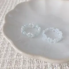 ビーズリングセット ホワイト×クリアライトブルー