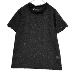 GU ジーユー　フリルスタンドカラー レースブラウス　黒　M
