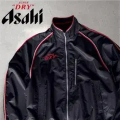 希少 SUPER DRY刺繍トラックジャケット黒×赤 L 企業物 古着ストリート